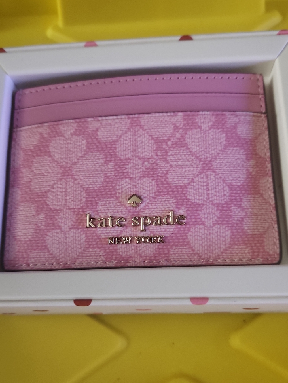 kate spade Pink Heart Jacquard Cardholder with Gold Logo